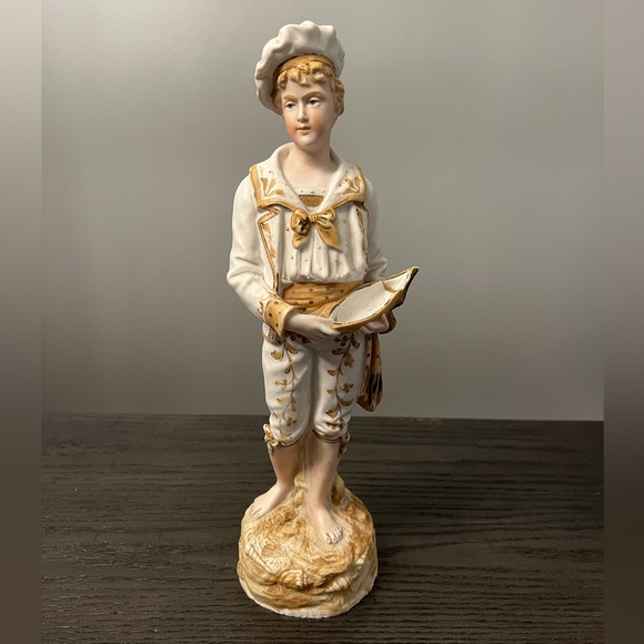 Antique Gilded Bisque Figure Statue Porcelain Boy Sailor  French German vintage - Picture 1 of 11